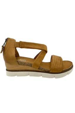 Miz Mooz Leather Cross Strap Wedge Sandals Trace Wheat - Medium